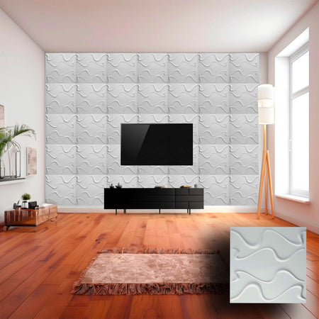 €1,99 Pannello in fibra naturale a parete 3D, rivestimento di lusso 3D 50X50cm BIANCO verniciabile CURVE - Eternal Parquet