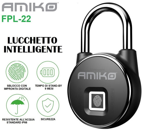 Lucchetto Intelligente con Sblocco Impronta Digitale AMIKO FPL 22