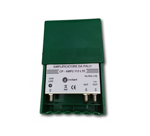 Amplificatore logaritmico DTT da palo 32dB con filtro LTE 1 IN 2 OUT
