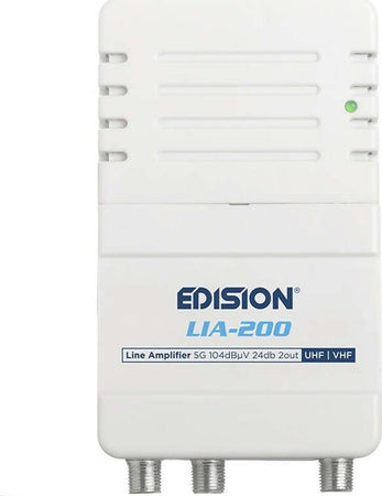 Amplificatore-Antenna-TV-di-linea-da-interno-24dB-UHF-VHF-con-filtro-5G-LTE-1-Ingresso-/-2-Uscite-EDISION-LIA-200