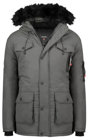Anapurna-Norway-Parka-Uomo-Con-Cappuccio-Eco-Piumino-Imbottito-Tinta-Unita-Zip-E-Tasche-Collo-Eco-pelliccia-Rimovibile