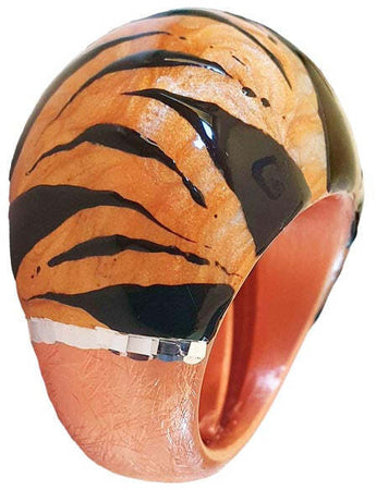 Anello argento rosa e smalto Tigre