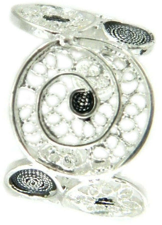 Anello Da Donna a Fascia Aperta Anello a Cerchi Filigrana Sarda Traforata in Argento Brunito