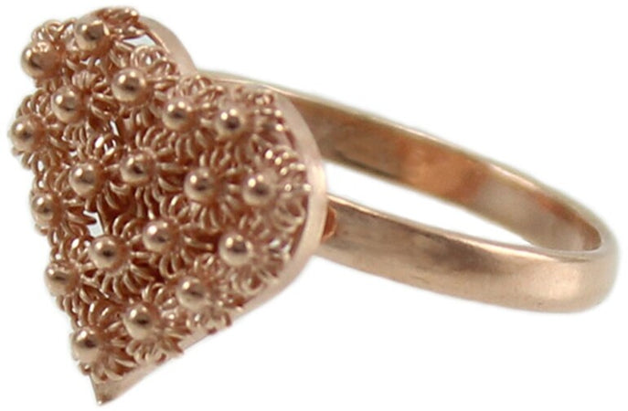 Anello Da Donna Filigrana Sarda in Argento Rosa 25 ‰ Anello Con Cuore a Nido D'ape 14x14 Mm