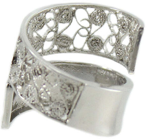 Anello fascia a nastro filigrana sarda in argento traforato e lucido