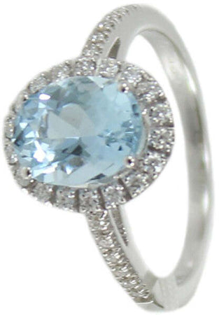 Anello donna classico Mirco Visconti in oro bianco con acquamarina e diamanti