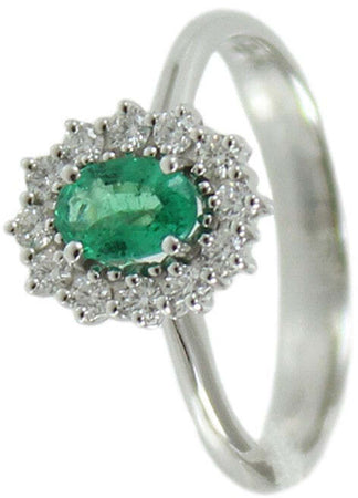 Anello donna classico Mirco Visconti in oro bianco con smeraldo e diamanti