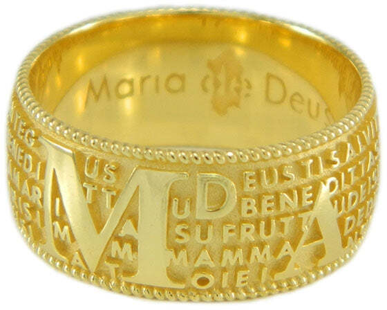 Anello Donna Con Preghiera Ave Maria in Sardo Maria De Deus Anello Fascia 9 Mm Argento Dorato