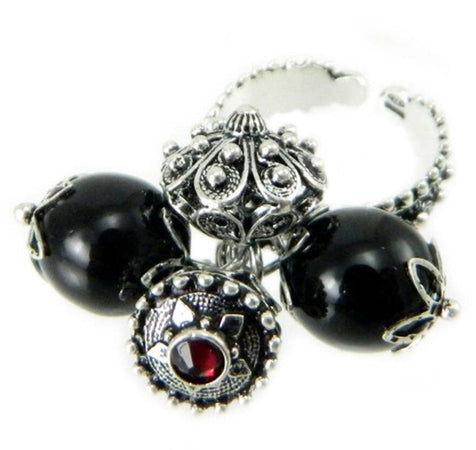 Anello fede Sardegna in argento brunito con Su Coccu e bottoni pendenti