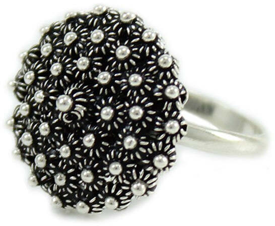 Anello filigrana sarda in argento 925 brunito a fiore tondo nido d'ape brunito