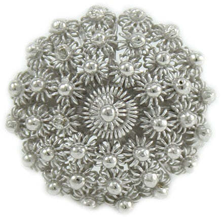 Anello donna filigrana sarda in argento a fiore tondo a nido d'ape rodiato