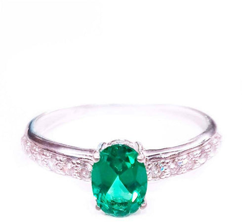 Anello donna in Oro Bianco 18 Kt con Agata Pietra verde tipo Smeraldo