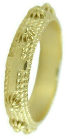 Anello Donna Rosario Argento Dorato Filigrana Sarda Con Croce E Grani Argento 925 Larghezza 4 Mm