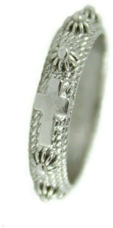 Anello rosario argento rodiato filigrana sarda con croce e grani