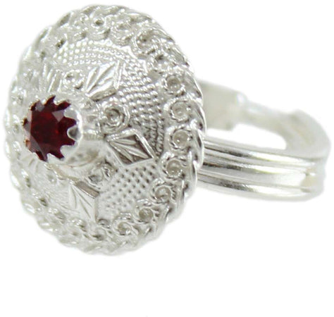 Anello sardo da donna a bottone con pietra rossa in argento
