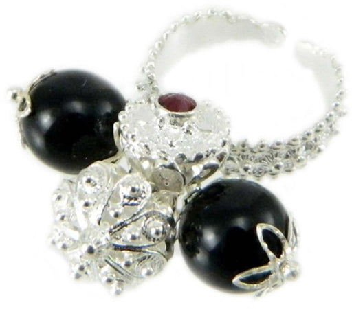 Anello sardo argento su coccu e bottoni sardi pendenti GIOIELLO SARDEGNA
