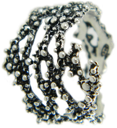 Anello filigrana sarda effetto ramo corallo argento brunito a grani
