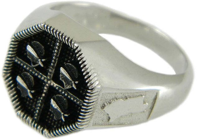 Anello uomo a scudo con bandiera Sardegna quattro mori in argento