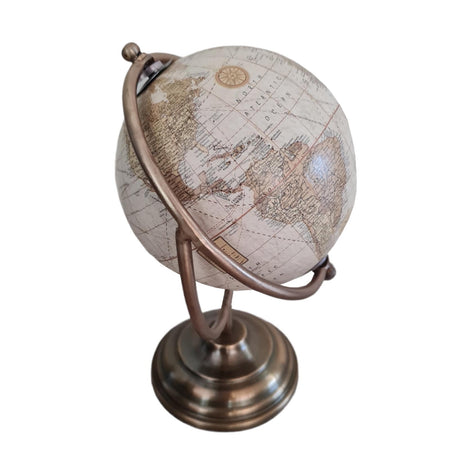 Mappamondo in ottone e legno girevole sull'asse decorazione per ambienti.