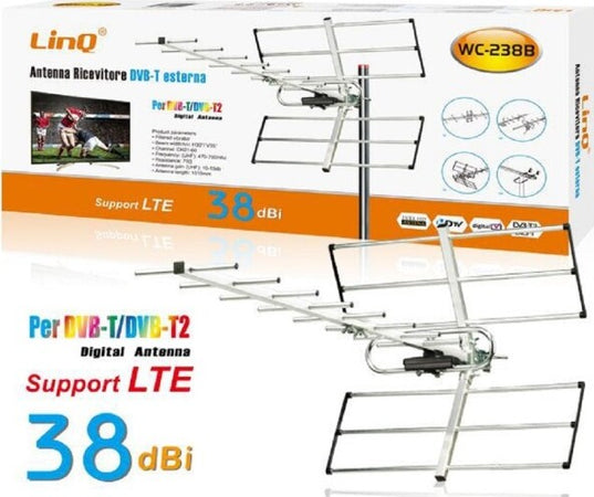 Antenna-Tv-Uhf-Dvb-t-Dvb-t2-Digitale-Esterno-Amplificata-Ricevitore-38dbi-Wc-238b
