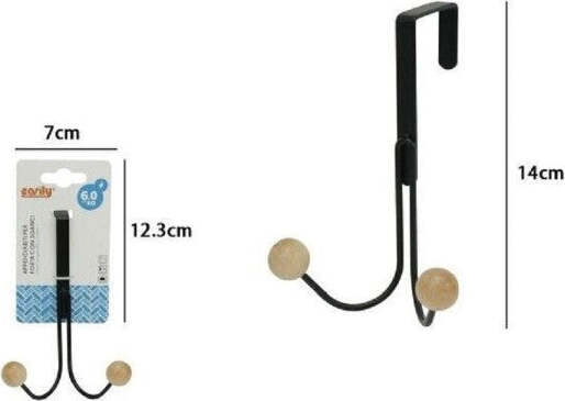 Appendiabiti-Appendino-Da-Porta-Metallo-Nero-Palline-Legno-2-Ganci-Posti-79557