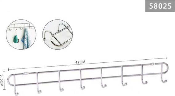 Appendiabiti-Attaccapanni-A-Parete-A-8-Posti-Ganci-47x3,5cm-Bagno-Cucina-58025
