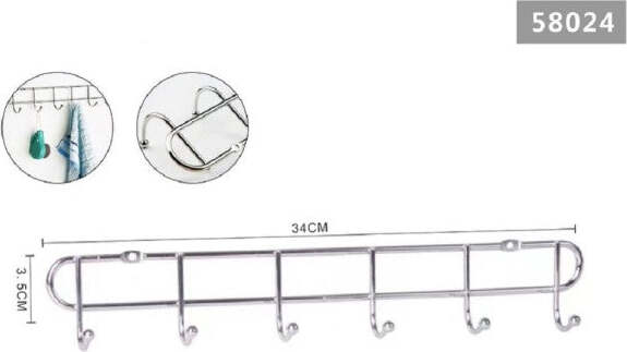 Appendiabiti-Attaccapanni-Vestiti-A-Parete-Muro-A-6-Posti-Ganci-34x3,5cm-58024
