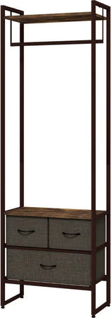 Appendiabiti-da-Terra-con-Asta,-3-Cassetti-e-Ripiani,-in-Legno-MDF-e-Acciaio,-58.5x30x178-cm,-Marrone-JH3850-296V00RBJH3