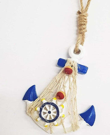 Appendino-Parete-Ancora-Blu-Bianco-Shabby-Stile-Marino-Segnaposto-Bomboniera