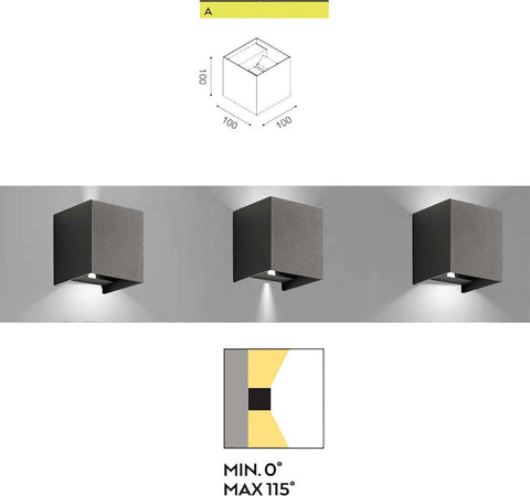Applique-alluminio-Gea-Led-HENK-Q-GES861N-LED-IP54-4000°K-fascio-regolabile-lampada-parete-biemissione-moderna-cubo-esterno