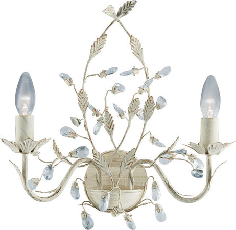 Applique-Classica-Almandita-Acciaio-Bianco-Vetro-Oro-2-Luci-E14