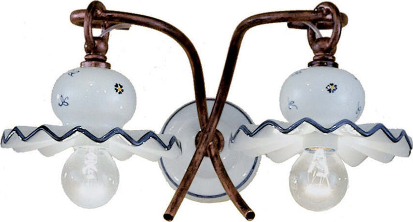 Applique-Classica-Roma-Metallo-E-Ceramica-Nero-Sfumato-Rame-2-Luci-E14