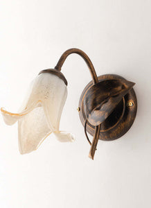 Applique-Classico-1-Luce-con-Foglie-Ferro-Battuto-e-Vetro-Bronzo-Serie-Limone