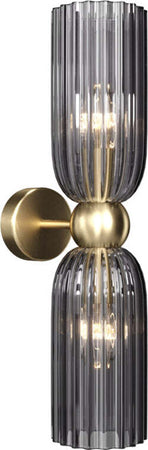 Applique-Contemporanea-Antic-Metallo-Oro-2-Luci-Diffusore-In-Vetro-Colore-Grigio
