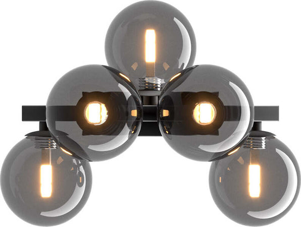 Applique-Contemporanea-Dallas-Metallo-Nero-5-Luci-Diffusore-Vetro-Specchiato