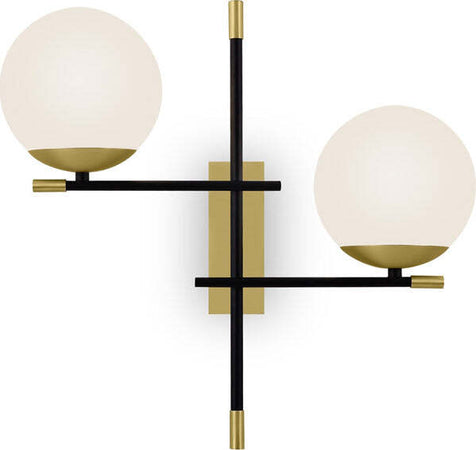 Applique-Contemporanea-Nostalgia-Metallo-Oro-Opaco-2-Luci-Diffusori-Bianchi