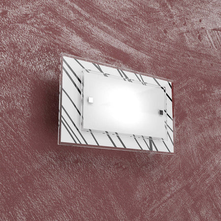 Applique-Contemporanea-Scraps-Metallo-Bianco-Vetro-Serigrafato-Nero-1-Luce-E27