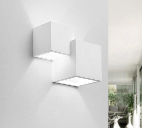Applique Da Parete 2 X Cubo In Gesso Verniciabile Lampada Doppia Luce G9 Universo