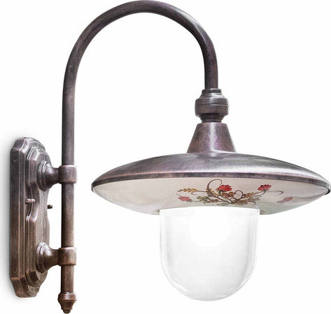 Applique-Esterno-Classica-Latina-Metallo-Ceramica-Nero-Sfumato-Rame-1-Luce-E27