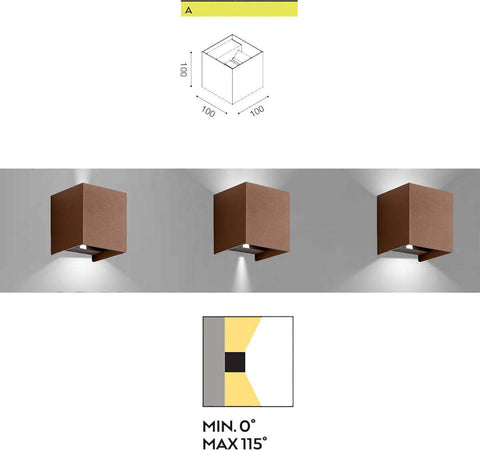 Applique-esterno-Gea-Led-HENK-Q-GES864C-LED-IP54-3000°K-lampada-parete-classico-ruggine-cubo-alluminio