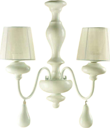 Applique-In-Legno-Classico-Bianco-Lucido-Con-Paralume-2-Luci-Albanella