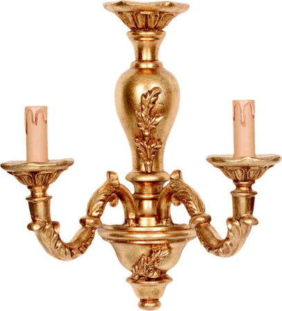 Applique-In-Legno-Classico-Oro-2-Luci-Pavoncelle
