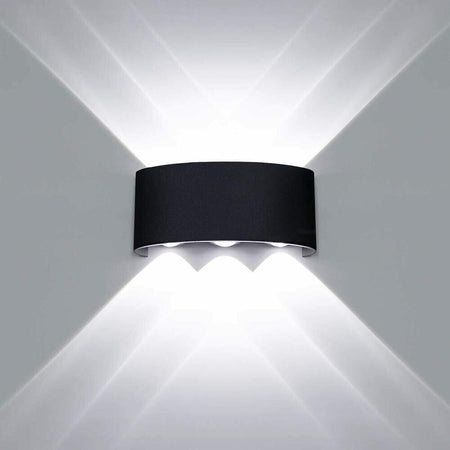 Applique Led Luce Bianca 6500k Lampada 16 W 6 Cob Da Parete Esterno Interno Nero Universo