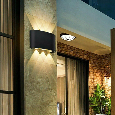 Applique Led Luce Calda 3000k Lampada 16 W 6 Cob Da Parete Esterno Interno Nero Universo
