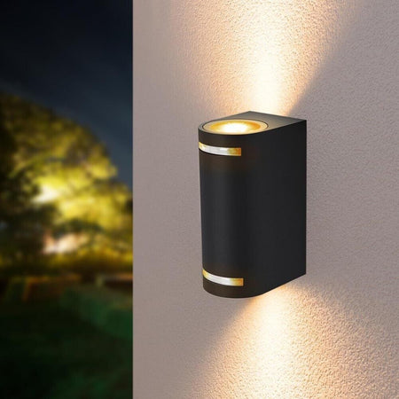Applique Led Luce Calda Lampada Da Parete Muro 2 X Faretto 8 W Gu10 Ip54 Nero Universo