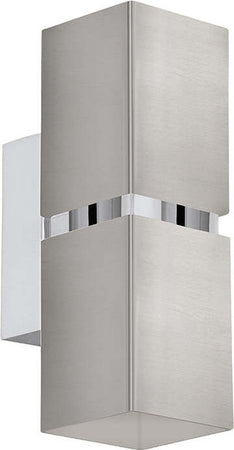 Applique-Moderna-Passa-2-Luci-Acciaio-Grigio-E-Cromo-Opaco-Diffusori-Quadrati