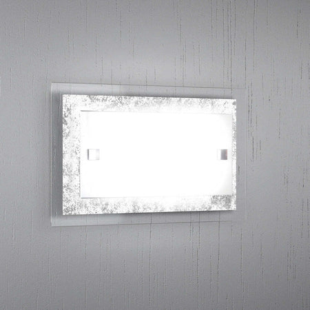 Applique-Moderna-Tray-Metallo-Bianco-Vetro-Foglia-Argento-1-Luce-E27