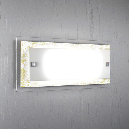 Applique-Moderna-Tray-Metallo-Bianco-Vetro-Foglia-Oro-2-Luci-E27