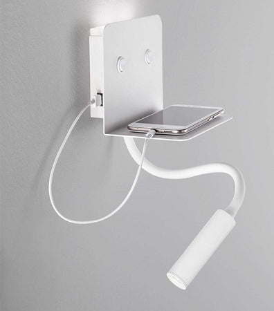 Applique-moderno-Perenz-LEVEL-6636-LED-USB-9W-456LM-3000°K-lampada-parete-bianco-nero-braccio-flessibile-IP20