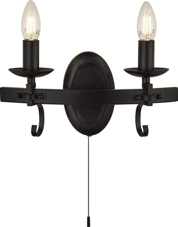 Applique-Rustico-Country-Cartwheel-Iii-Acciaio-Nero-2-Luci-E14